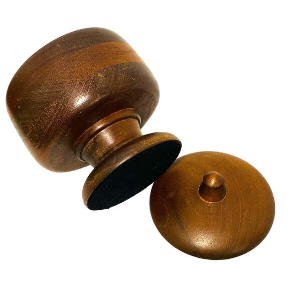 Vintage 1972 Signed Hand Turned Wood Pedestal Jar & Lid Covered Candy Dish - Picture 5 of 9